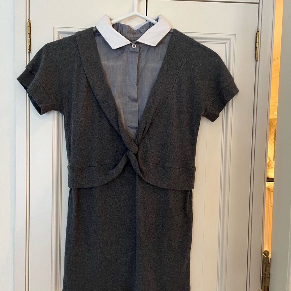 Brunello Cucinelli Charcoal Top with White Collar